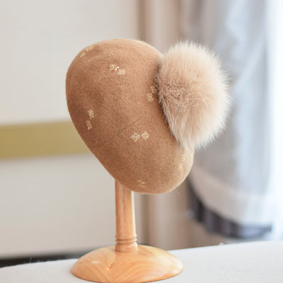 Women's Autumn And Winter Fox Fur Ball Vintage Wool Hat