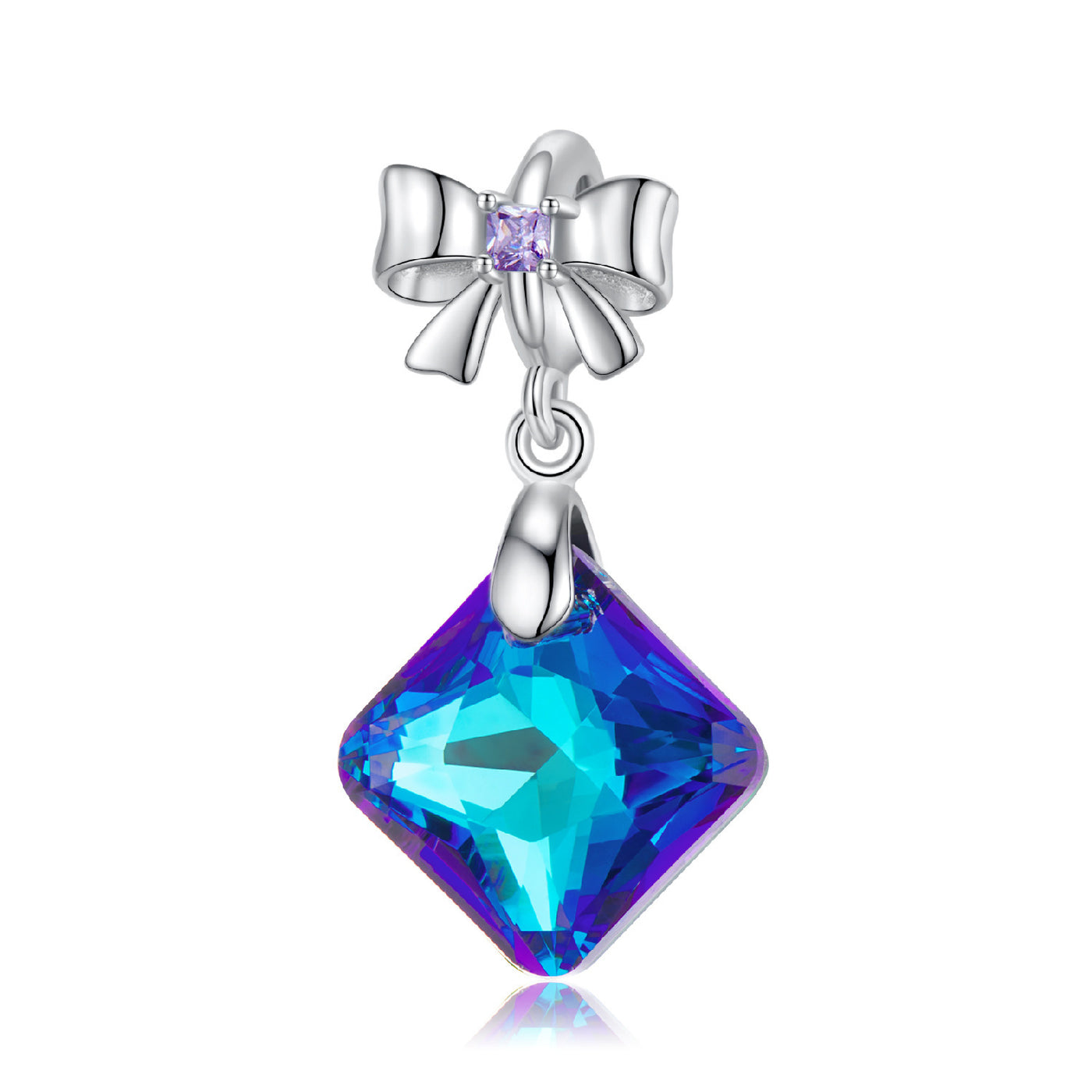 Blue Light Crystal Sterling Silver S925 Bowknot Pendant