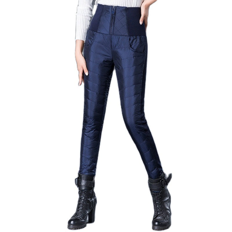 High Waist Down Pants Women's Outer Wear Thick Warm Down Cotton Pants