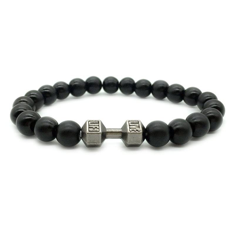 Men's Jewelry Alloy Metal Barbell & Lava Rock Stone Beads Fitness Fashion Dumbbell Bracelet