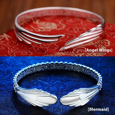 Women's Stylish Opening White Copper Silver-plated Bracelet Angel Wings