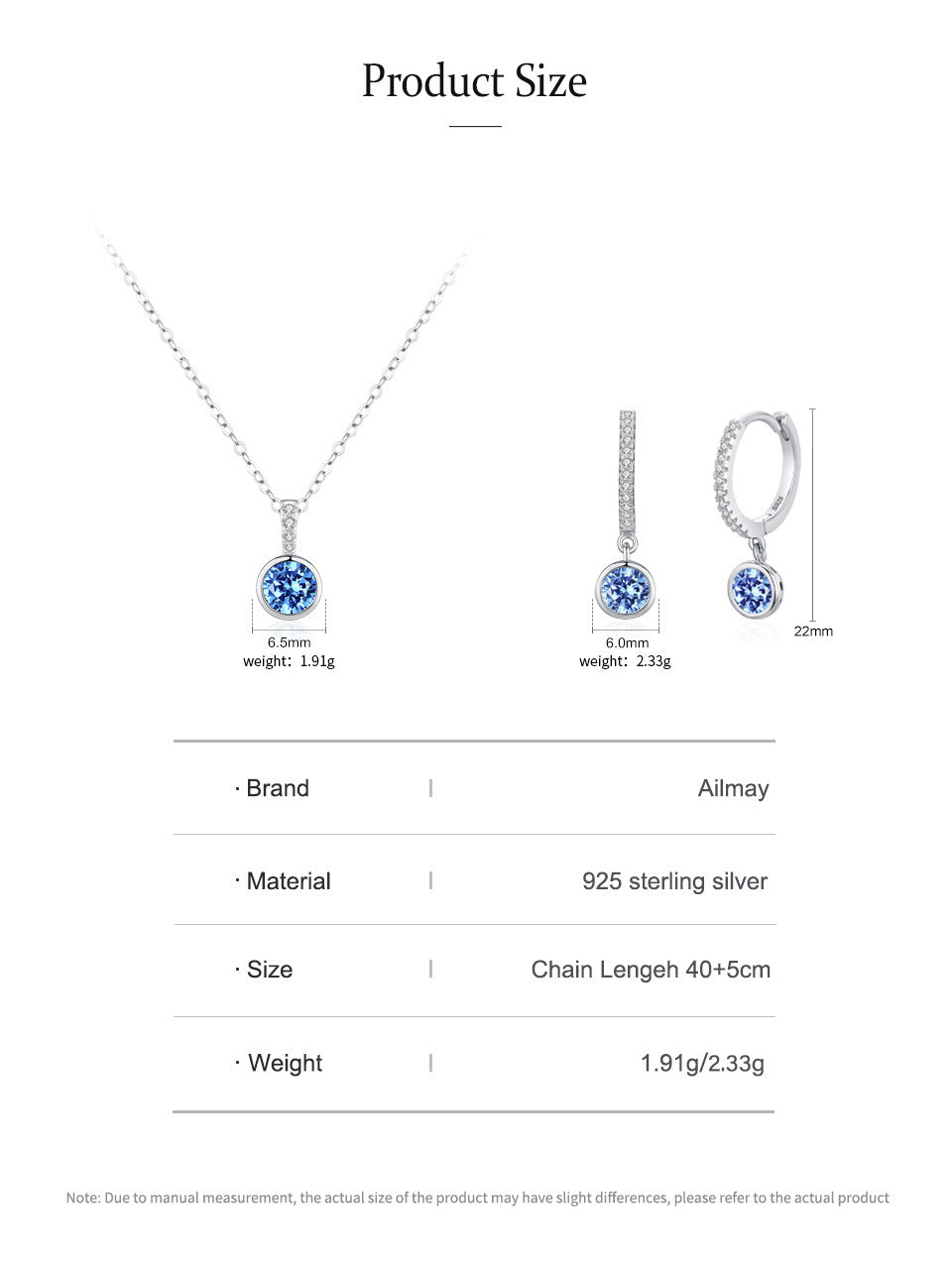 Women's Light Luxury Sea Blue Artificial Diamond Earrings Necklace