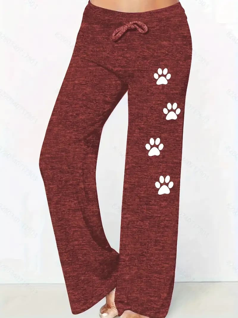 Dog Paw Print Loose Pants, Casual Drawstring Comfortable Pants