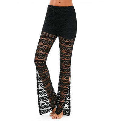 Summer Women Elegant Patchwork Sheer Pants Sexy Lace Trouser Pantalon Party Clubwear