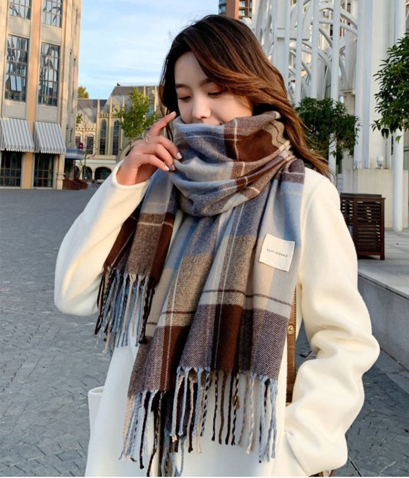 Fashion Plaid Scarf For Women Winter Warm Thickened Long Scarf