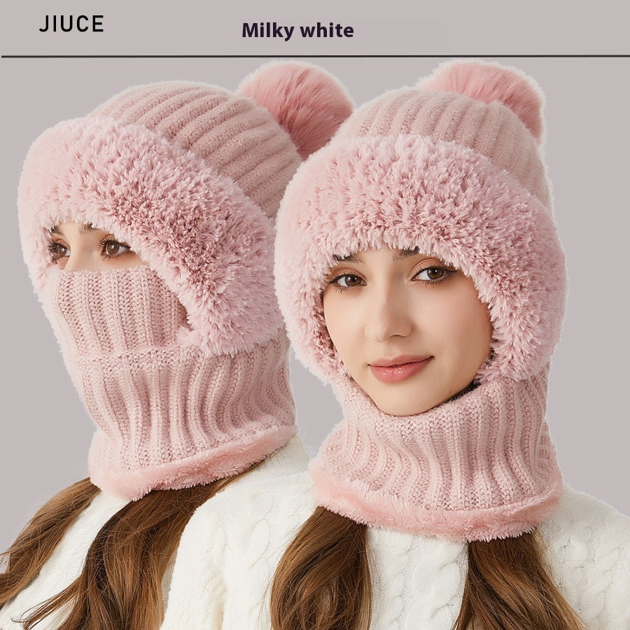 High Elastic Solid Color Knitted Hat Scarf Mask One-piece