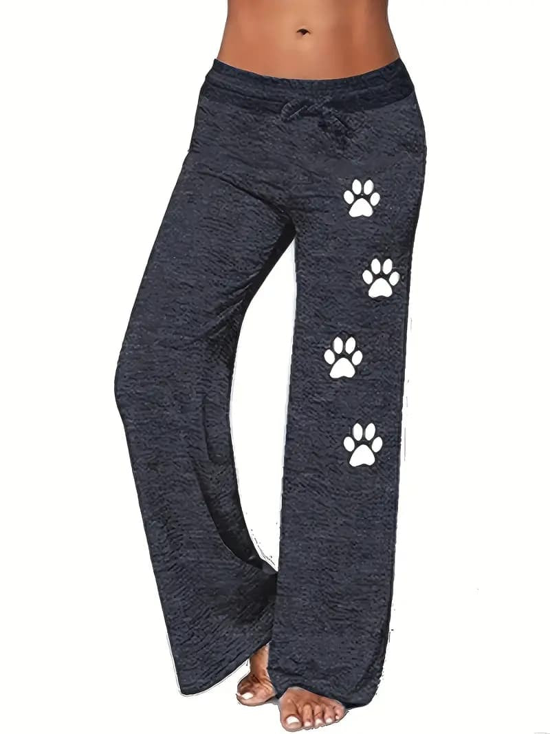 Dog Paw Print Loose Pants, Casual Drawstring Comfortable Pants