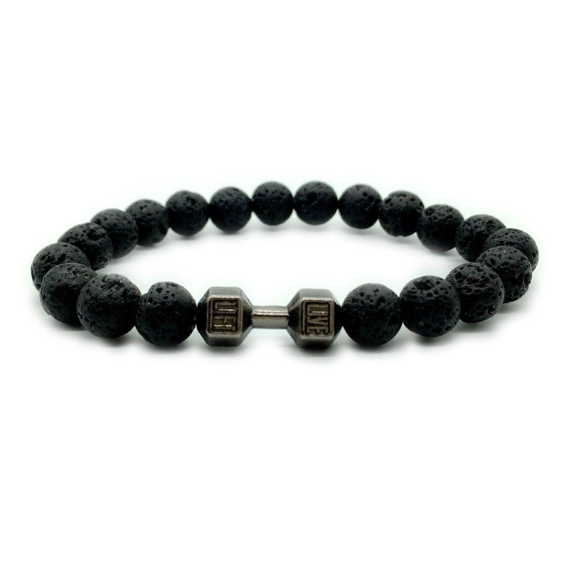 Men's Jewelry Alloy Metal Barbell & Lava Rock Stone Beads Fitness Fashion Dumbbell Bracelet