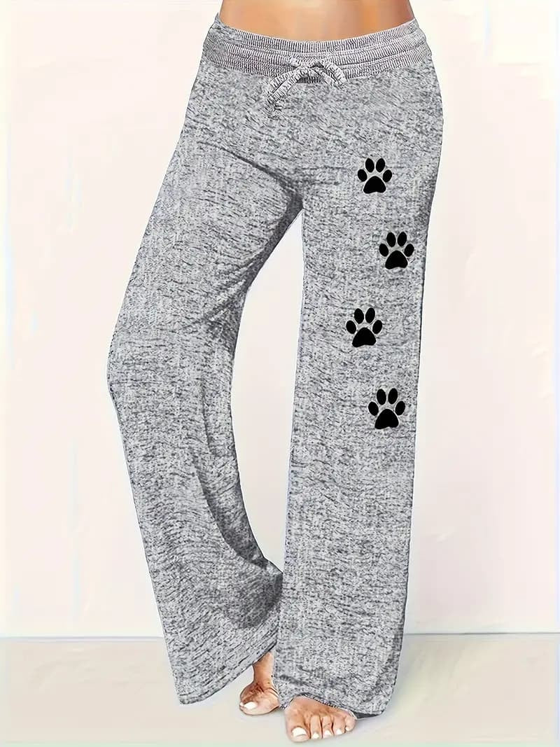 Dog Paw Print Loose Pants, Casual Drawstring Comfortable Pants