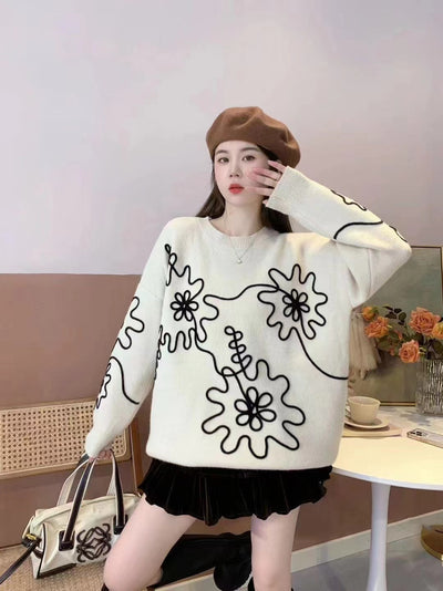 Autumn And Winter Round Neck Knitted Pullover Sweater