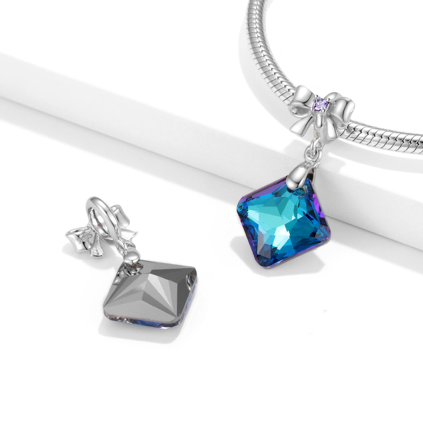 Blue Light Crystal Sterling Silver S925 Bowknot Pendant