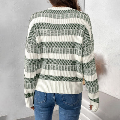 Autumn And Winter New Casual Striped Contrast Color Sweater