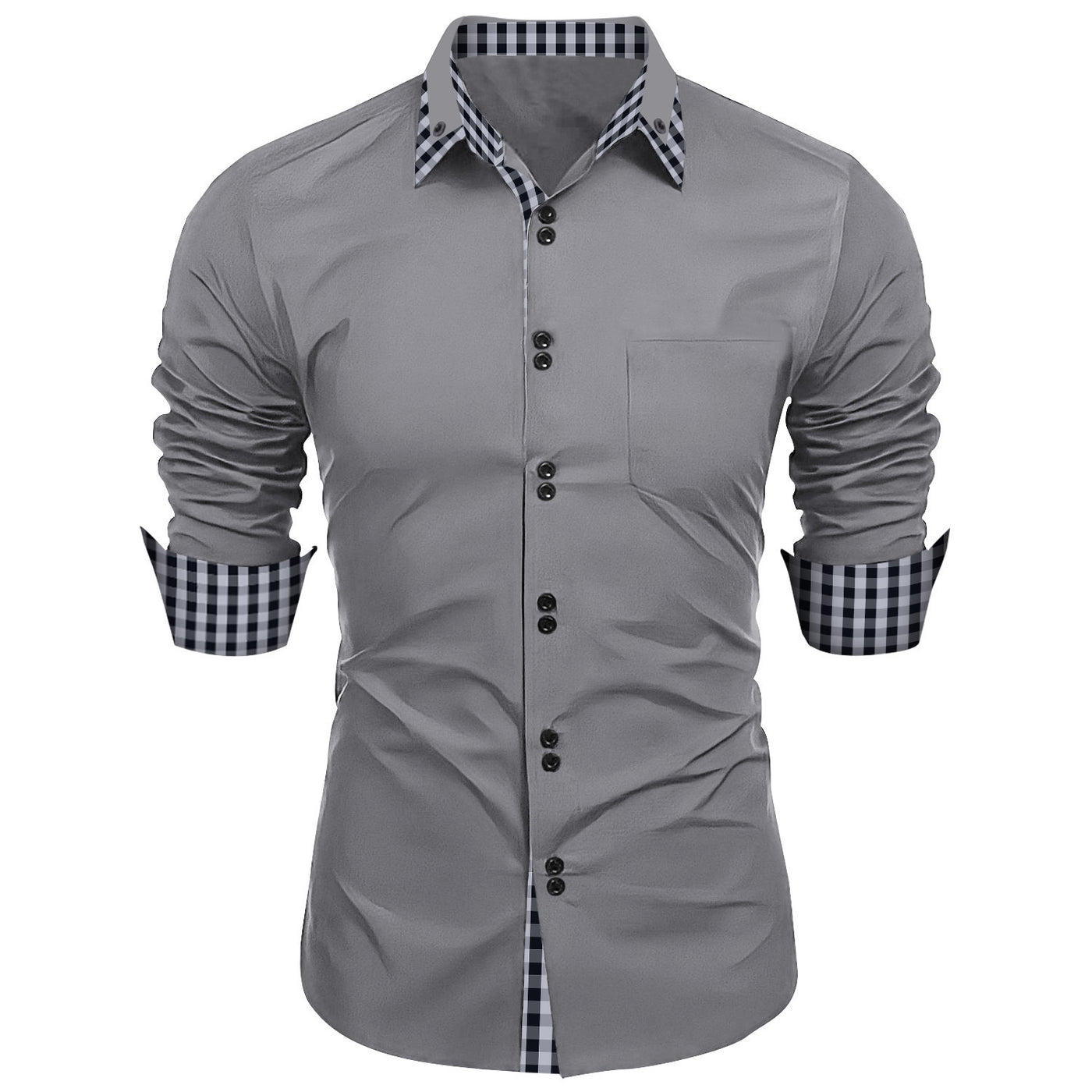 Collar Stitching Plaid Lapel Shirt European And American