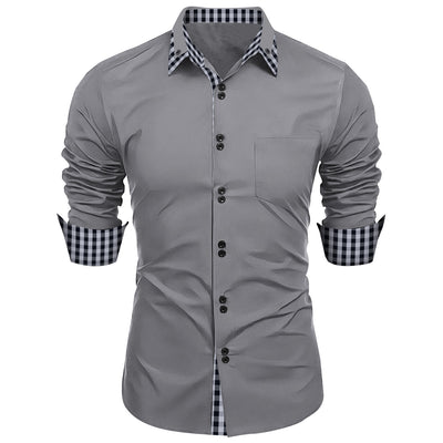 Collar Stitching Plaid Lapel Shirt European And American