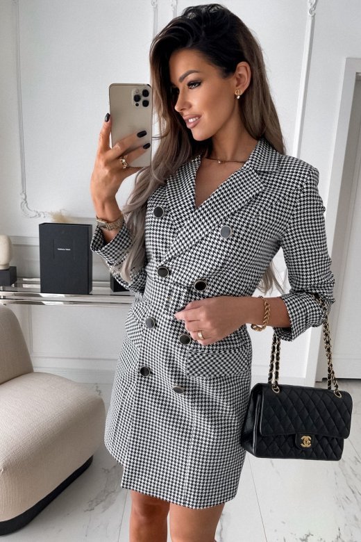 Fashion Printing Plaid Blazer Dress Women