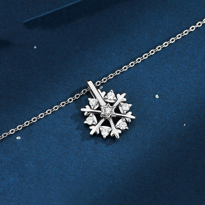 Rotatable 925 Silver Snowflake Necklace Women Luxury