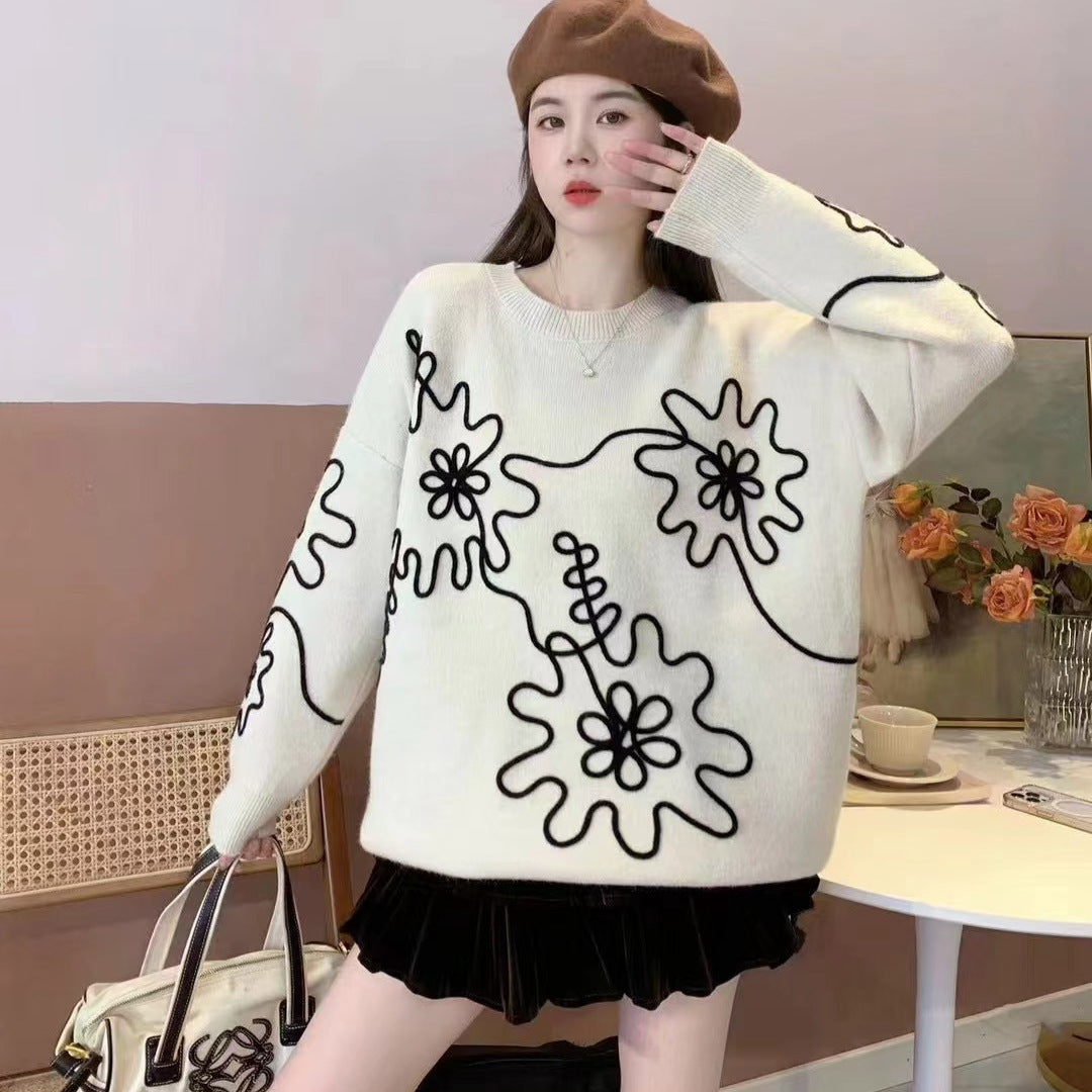 Autumn And Winter Round Neck Knitted Pullover Sweater