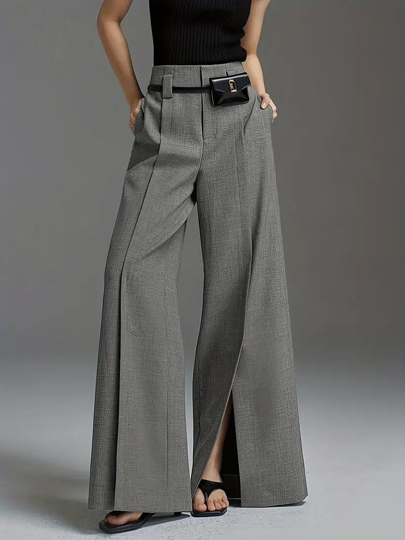 Fashion Casual Slit Solid Color Wide-leg Suit Pants