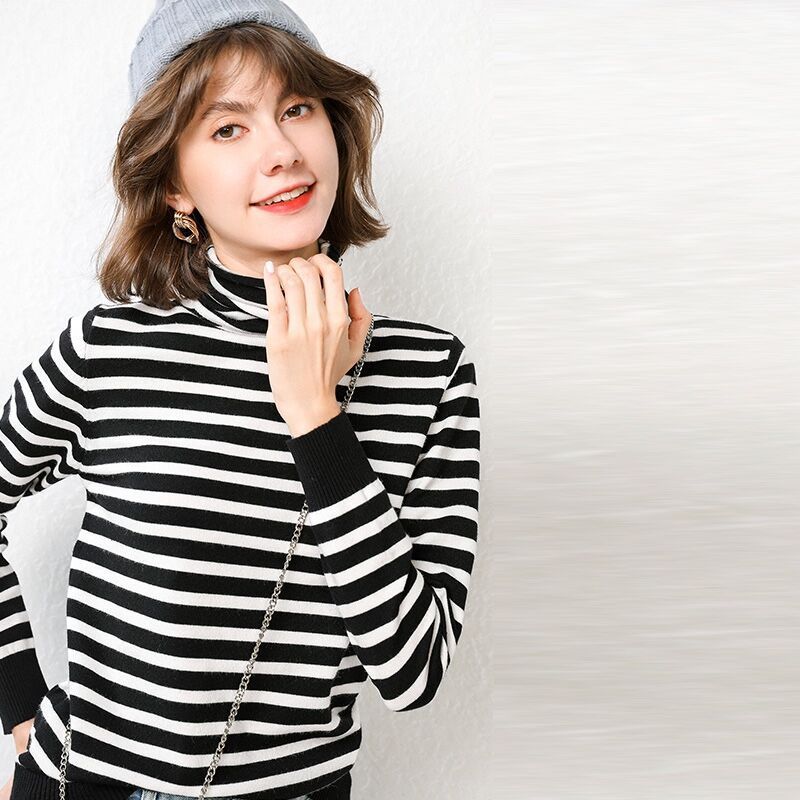 High neck sweater women''s new fall winter short shirt