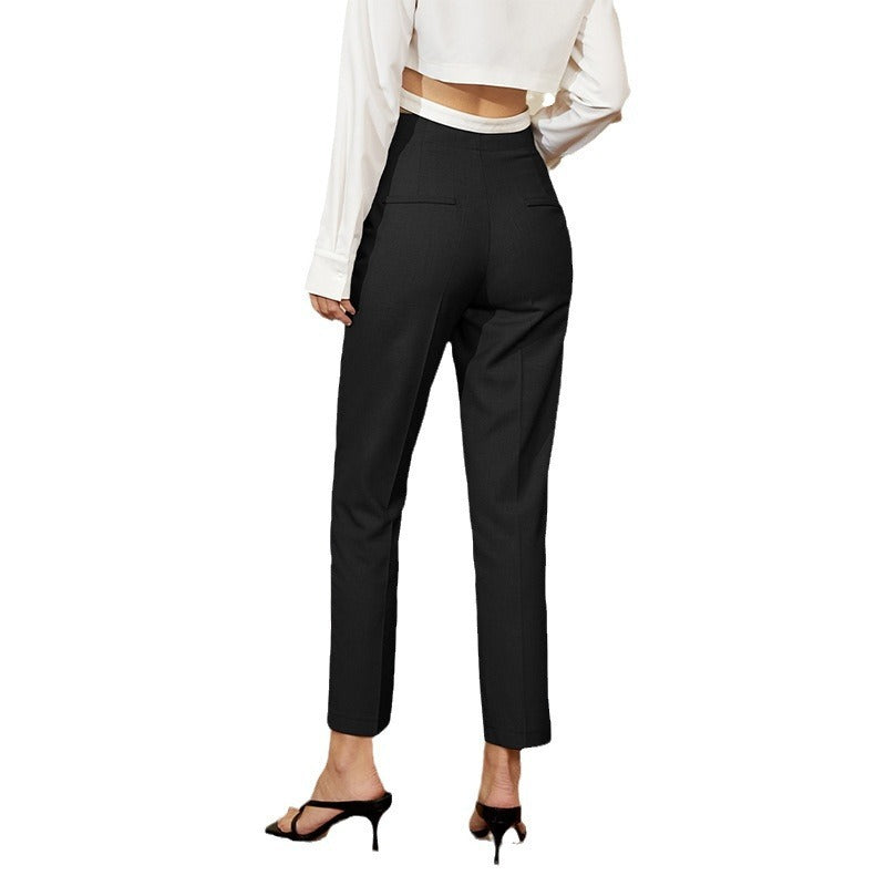 Solid Color Casual Straight-leg Ankle-length Suit Pants