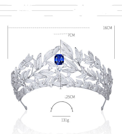 Sapphire Crown Copper Micro Inlay AAA Zircon Crown Wedding Headdress