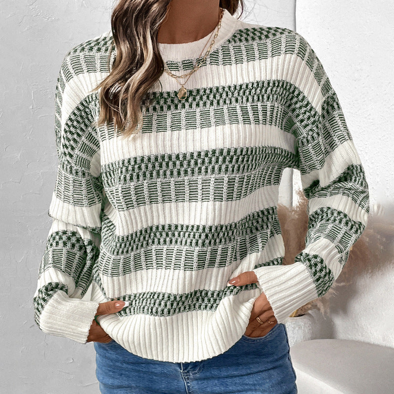 Autumn And Winter New Casual Striped Contrast Color Sweater