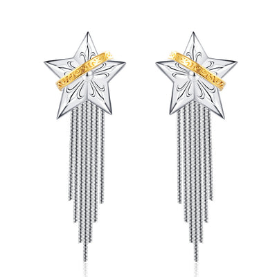 925 Sterling Silver Earrings Design Tassel Niche Five-pointed Planet