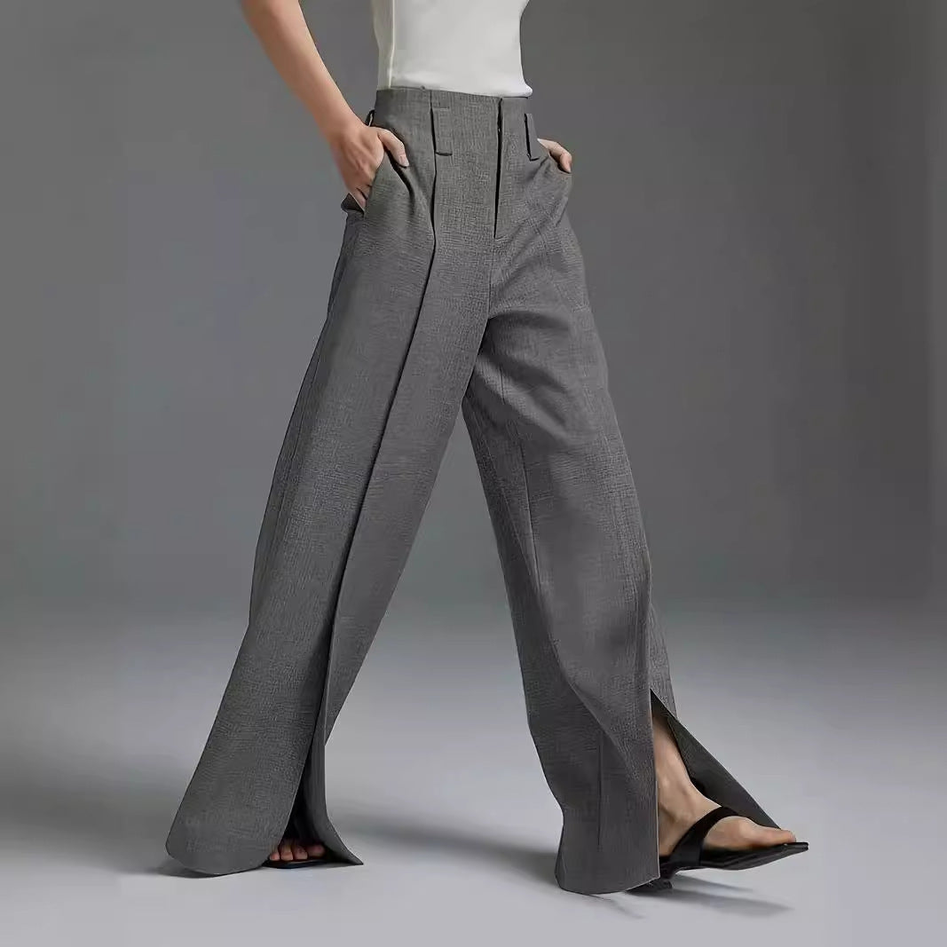 Fashion Casual Slit Solid Color Wide-leg Suit Pants