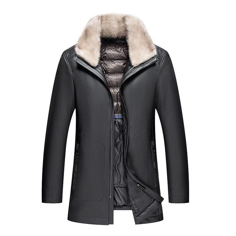 Haining Genuine Leather Clothes Men's Middle-aged High-grade Sheepskin Down