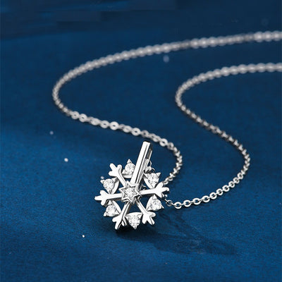 Rotatable 925 Silver Snowflake Necklace Women Luxury