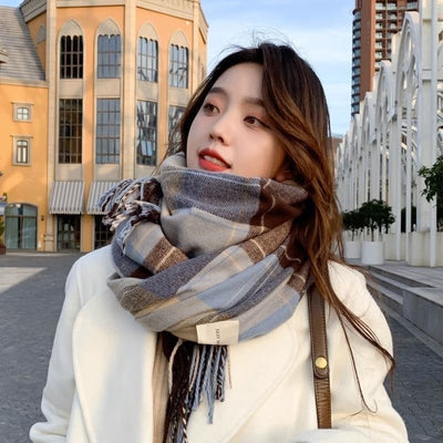 Fashion Plaid Scarf For Women Winter Warm Thickened Long Scarf