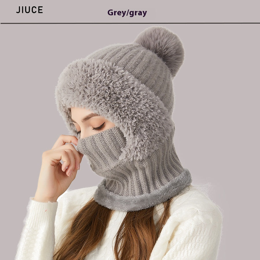 High Elastic Solid Color Knitted Hat Scarf Mask One-piece