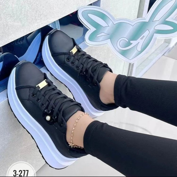 Cute Women's Platform Shoes Lace-up White Shoes