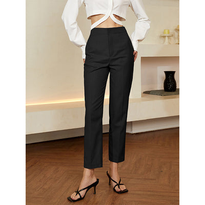 Solid Color Casual Straight-leg Ankle-length Suit Pants