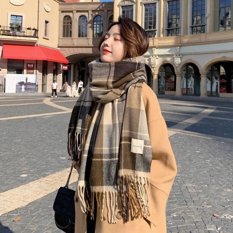 Fashion Plaid Scarf For Women Winter Warm Thickened Long Scarf