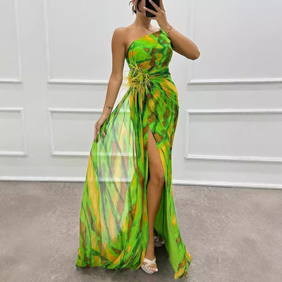 Chiffon Floral Print Slit Dress INS Casual Party Long Women's Clothing Dress